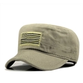Gorra militar de algodón verde con parche de bandera de EE. UU. para uso al aire libre - Ajustable / Caqui