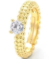 Adjustable golden ring with triple-row beaded texture and round sparkling zircon stone - Adjustable Open / Gold - White Zircon