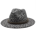 Classic grey leopard print wool fedora hat with a crystal-studded braided band - Dark Gray