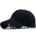Classic black baseball cap with three silver metal rings on a curved brim and street style - Adjustable / Black