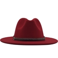 Dark red wool fedora hat with a wide brim and double-row silver studded leather band - M (56-58cm) / Red