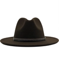 Dark brown wide brim wool fedora hat with vintage metallic studded band detail - Coffee