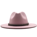 Detail of pink wool fedora hat featuring black band with silver metal studs decoration - Pink