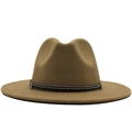 Macro detail of camel wool fedora hat featuring black punk zipper band and silver rivets - Camel