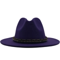 Detail of dark purple wool fedora hat featuring double-layer rhinestone and braided band - Purple