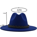 Cappello Fedora in lana blu reale con fascia di strass, taglia 56-58cm per donne - M (56-58cm) / Blu