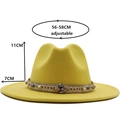 Cappello fedora giallo in lana con fascia etnica di perline e misura regolabile - M (56-58cm) / Giallo