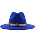 Cappello fedora in lana blu reale stile etnico con fascia dorata e perline colorate - M (56-58cm) / Blu