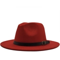 Cappello fedora classico in lana rossa con fascia in pelle nera e fibbia dorata elegante - M (56-58cm) / Rosso