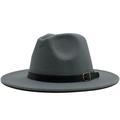 Chapeau fedora en feutre de laine gris avec bande en cuir noir et boucle dorée pour adultes - Gris