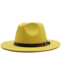 Cappello fedora classico in feltro di lana giallo con nastro in ecopelle e fibbia oro - M (56-58cm) / Giallo