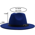 Cappello fedora blu reale in lana con fascia regolabile e tesa larga piatta unisex - M (56-58cm) / Blu