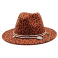 Orange leopard print wool fedora with woven band, shells and turquoise gem detail - M (56-59cm) / Orange Red