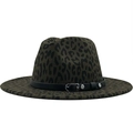 Dark olive green wool fedora hat with leopard print and black buckled belt detail - Army Green