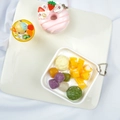 Set of cute PVC food charms featuring strawberry donut and dessert bowls with chains - Style 10 - Bead Chain