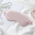 Pink faux silk sleep mask with elastic strap and white piping on soft satin background - No. 23 Pink with White Edge Eye Mask