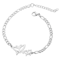 Silver Figaro chain bracelet featuring delicate butterfly charms and adjustable lobster clasp - Double Butterfly / Steel