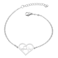 Detail of hollow heart pendant with heartbeat line on stainless steel chain link - Heart Beat / Steel