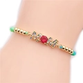 Bracciale MOM regolabile con zirconi colorati e cordino intrecciato turchese per la festa della mamma - Corda intrecciata multicolore MOM