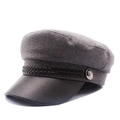 Cappello da strillone classico in lana grigio scuro con tesa in pelle nera e bottone - M (56-58cm) / Grigio