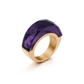 Modern gold plated stainless steel ring with a large faceted purple crystal - US 6 / Deep Purple (KR44952-K)