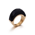 Golden stainless steel ring with a large faceted black crystal inlay for women - US 6 / Black (KR46391-K)