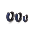 Three-piece black plated hoop earrings set with gradient sizes and blue zircon stones - Small / Black/Blue Zircon