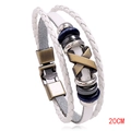 Bracelet multicouche en cuir blanc tressé avec boucle en métal X, longueur 20 cm - 20cm / Cuir Blanc + Bronze