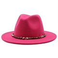 Detail of rose red fedora hat with bohemian beaded band and wide brim texture - Rose Red
