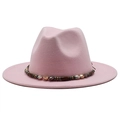 Detail of pink wool fedora with decorative ethnic beaded band and metallic accents - Pink