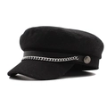 Classic black wool newsboy cap featuring a silver chain and anchor detail buttons - One Size / Black