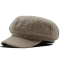Klassieke baret pet voor dames met pied-de-poule patroon in beige en bruin - Khaki Ruit