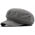 Klassieke dames newsboy pet met grijs pied-de-poule patroon voor de herfst en de winter - Grijs Ruit