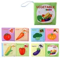 Detailed views of soft vegetable baby cloth book with English names and hanging loop - Vegetable