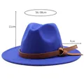 Detailed size chart for blue wool felt fedora hat featuring 56-58cm head circumference - Sapphire Blue