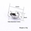 Macro detail of 8mm silver magnetic jewelry clasp showing 1.5mm hole size and dimensions - 15*8*1.5mm