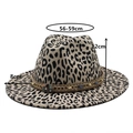 Leopard print fedora hat specifications: 56-59cm circumference, 12cm height, 8cm wide brim - M(56-59CM) / Beige
