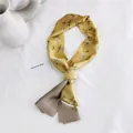 Long narrow silk scarf in bright yellow and grey with floral prints for women - Floral Yellow