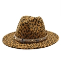 Leopard print wide brim wool fedora hat with ethnic bead and gold chain band - M(56-59CM) / Dark Orange