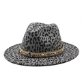 Grey felt leopard print fedora with golden chain and bead band at a 45-degree angle - M(56-59CM) / Dark Gray