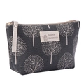 Handmade large capacity canvas makeup bag in charcoal grey with beige tree patterns - Wishing Tree / Small