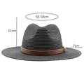 Black straw Panama hat for women with brown leather band, 56-58cm head circumference - M(56-58cm) / Black
