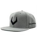 Gray flat brim snapback hat with black V embroidery and Valourian side text detail - 57-62CM / Gray