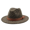 Modieuze wollen fedora hoed met luipaardprint en decoratieve bruine leren band - M (56-59cm) / Legergroen