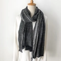 Deep gray and black striped cotton linen scarf with fringe on mannequin - Side Stripe Black