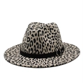 Chapeau fedora en feutre avec imprimé léopard, ruban noir et boucle en métal argenté - M (56-59cm) / Poche zippée