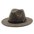 Chapeau fedora en laine à motif léopard avec bord plat et ruban noir à boucle métal - M (56-59cm) / Vert Militaire
