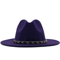 Classic dark purple wool fedora hat for women with gold chain woven decoration belt - M(56-58cm) / Purple