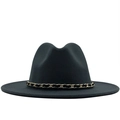 Classic black wool fedora hat for women with elegant gold woven chain decoration - M(56-58cm) / Dark Gray