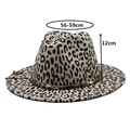 Leopard print wool fedora hat with vintage beaded band and 8cm wide brim for men and women - M (56-59cm) / Beige